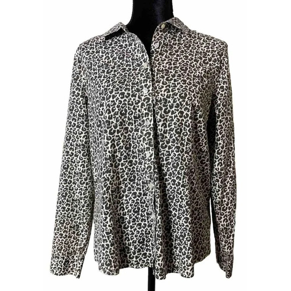 Talbots Sz 16P Petite Animal Leopard Print Button Up Blouse Wrinkle Resistant - Picture 1 of 10